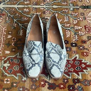 Franco Sarto Black and White Snakeskin Loafers Size 7.5